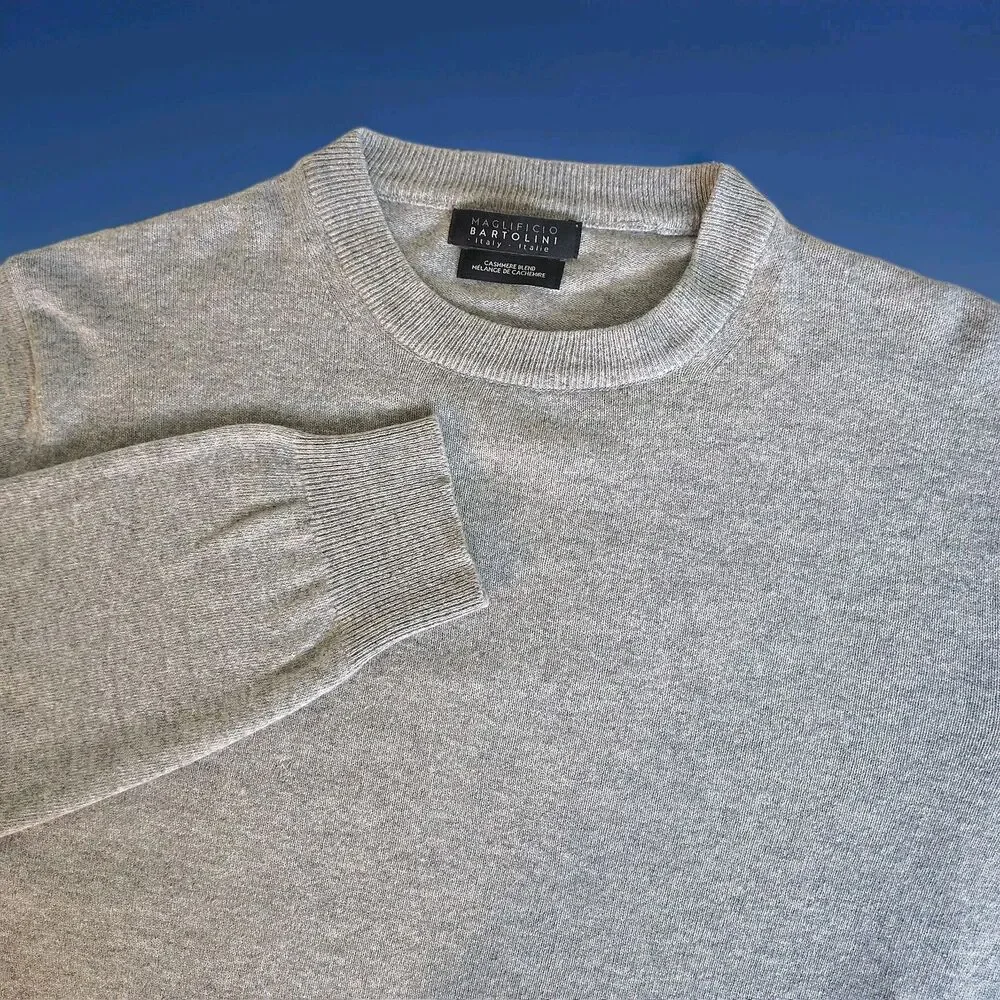 Maglificio Bartolini Mens XL Gray Cashmere Blend Crewneck Sweater Italy NWOT